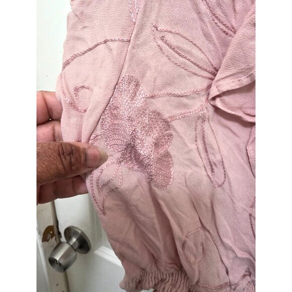 ASTR The Label Pink Embroidered Ruffle Wrap Top With Elastic Waist Womens Size S - Picture 6 of 10
